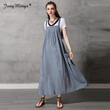 

Plus Size Denim Dress Women Vintage Summer Casual Cowboy Dresses 2019 New Fashion Ladies Sleeveless Pockets Sundress Vestidos