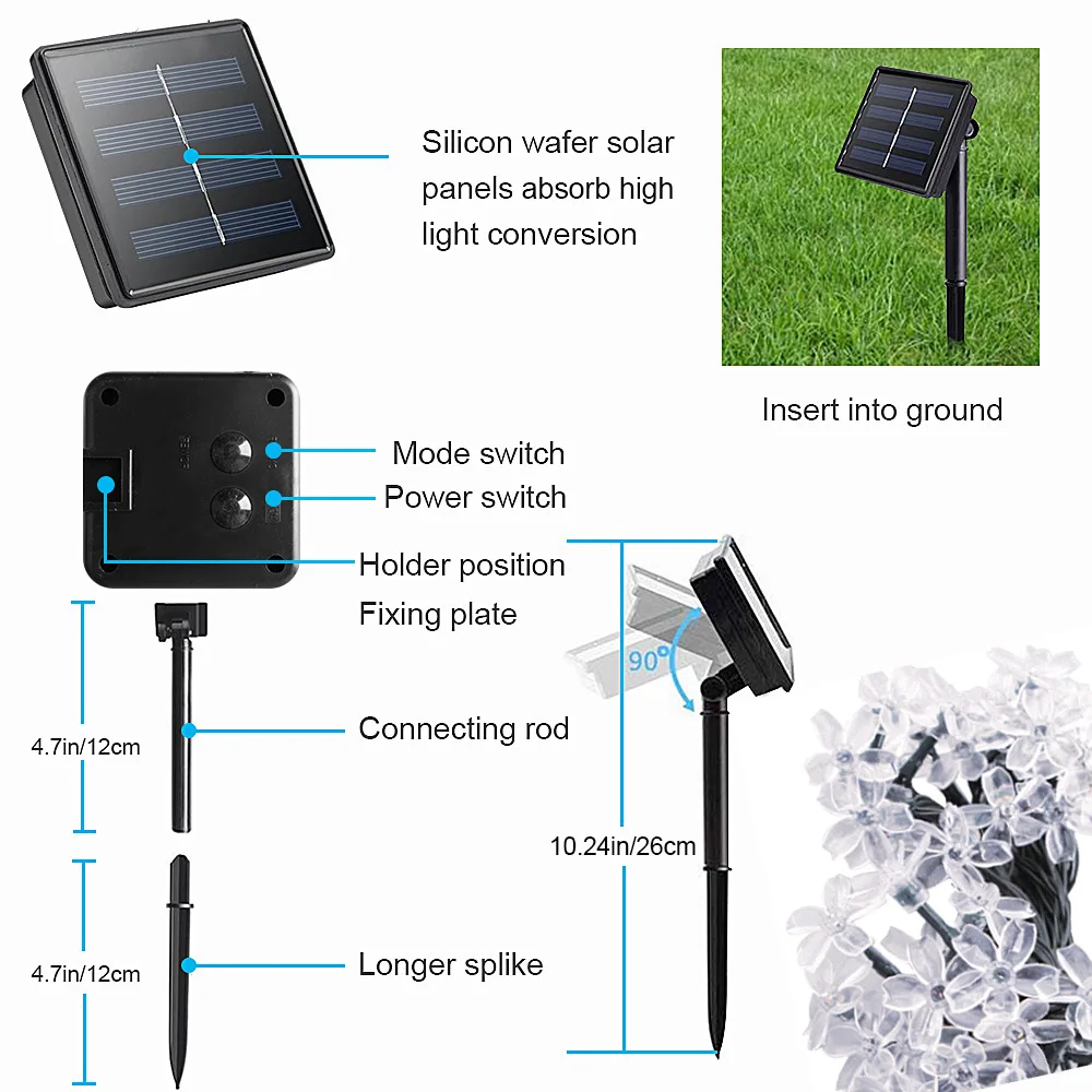 7 м 50 led Солнечная гирлянда цветок гирлянда светодиодная Фея струнный светильник водонепроницаемый Свадебная вечеринка Рождественский светильник наружное/внутреннее украшение