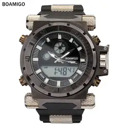 Спорт BOAMIGO 50 м водонепроницаемые спортивные часы человек Лидирующий бренд Dual Time Кварцевые часы мужские Большой Дейл каучуковый ремешок