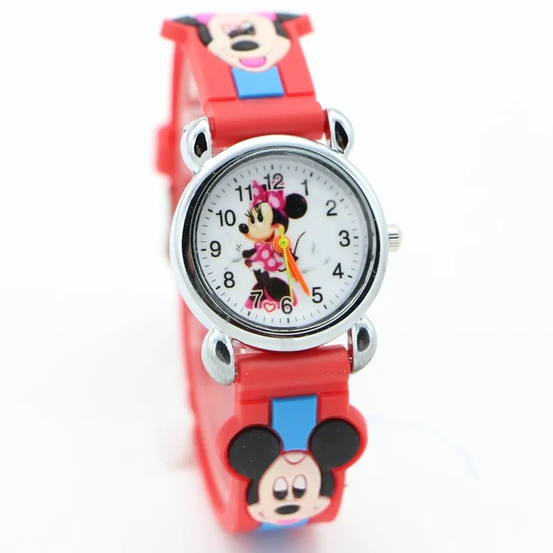 Новое поступление, модные студенческие часы с 3D рисунком Минни, детские часы для девочек, повседневные кварцевые наручные часы, Relojes - Цвет: red