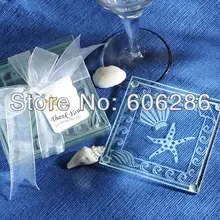 200 шт/партия = 100 наборов пляж тема квадратная Морская звезда чашка мат стеклянный подстаканник свадебный подарок, возврат