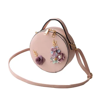 

Women Bag Female Handbags Leather Shoulder Bag Crossbody Tote Handbag Round Flower Cute Small Fashion Bags Pink