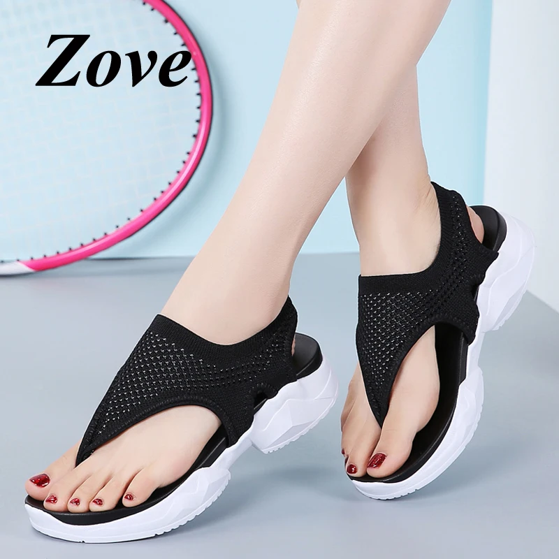 

ZOVE Women Flip Flops Sandals 2019 Summer Mesh Slip On Platform Sandals Ladies Outdoor Wedges Slingback Toe Open Beach Sandals