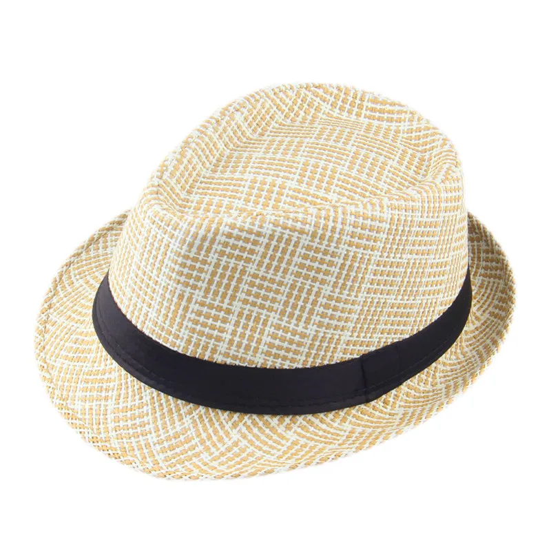 LUCKYLIANJI Мужская Женская Полосатая Федора Мужская Гангстерская Шляпа Пляжная соломенная шляпа, Панама для защиты от солнца(один размер: 58 см
