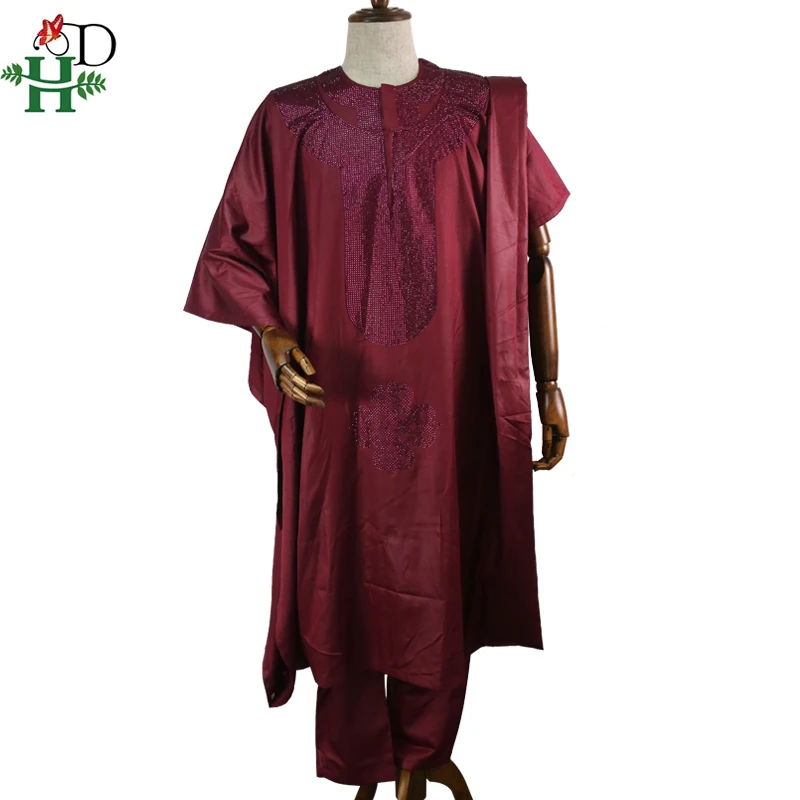 H& D африканская agbada мужская одежда костюмы халат топы брюки комплект из 3 предметов африканская традиционная Мужская Дашики одежда со стразами