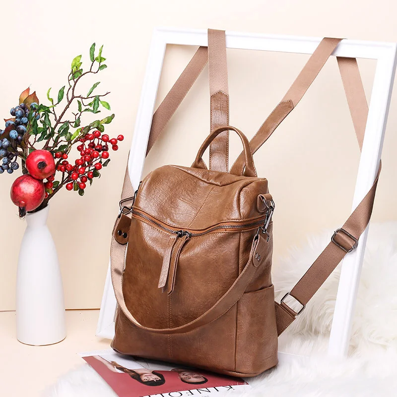 

Women Travel Leather Backpack Women's Vintage Bag Lady's Retro Waterproof Bagpack Hiking Bags Female Sports Backpacks Woman