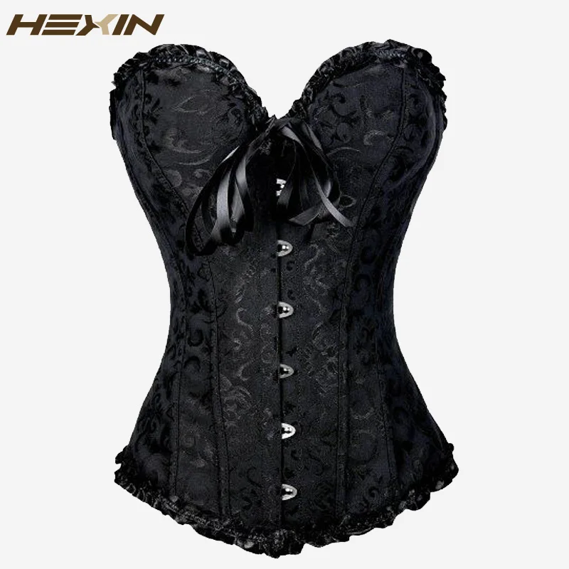 

HEXIN Sexy Women Corset Brocade Floral Bustier Top Lace Up Back Lingerie Body Shaper Overbust Shapewear Waist Shaper Corsets