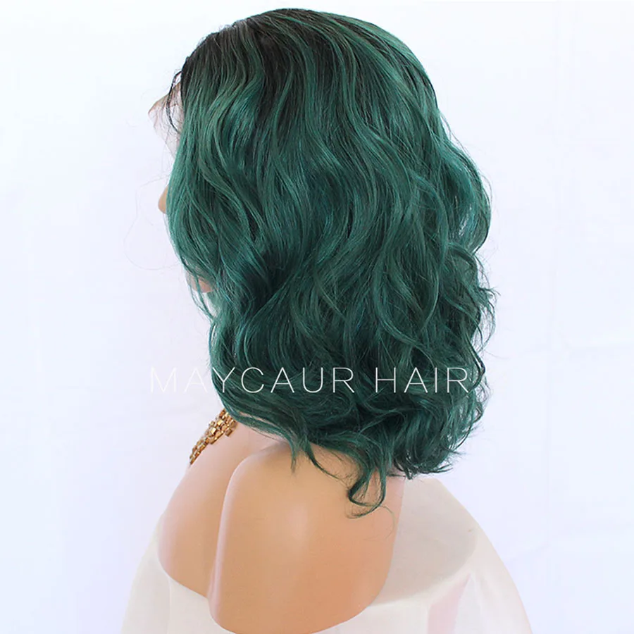 2 оттенки Омбре цвет зеленый/серый синтетические кружева передние парики термостойкие волокна волос короткие волнистые волосы для женщин