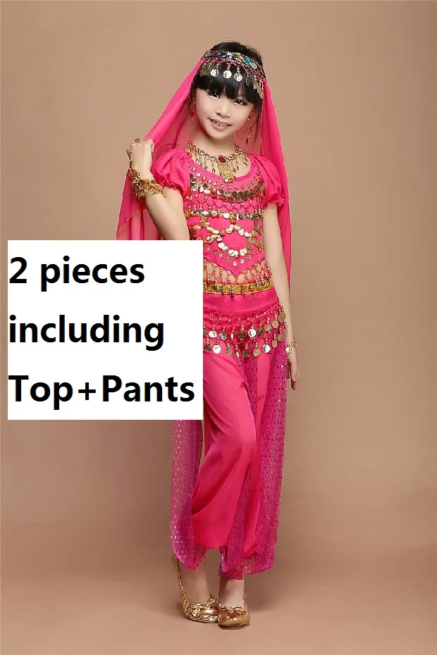 Костюмы для восточных танцев, индийское платье для детей, детские платья для девочек, индийская одежда для танца живота, распродажа, детский Индийский танец живота - Цвет: hotpink2pcs