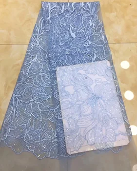

7 colors (5yards/pc) sky blue African tulle lace big flowers embroidered French net lace fabric with sequins for dress FLZ940
