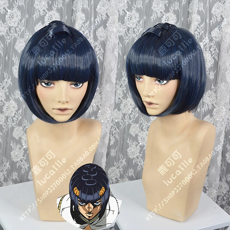 

JoJo's Bizarre Adventure Bruno Bucciarati Short Blue Mixed Heat Resistant Hair Perucas Cosplay Costume Wig + 5 Pics Hairpins