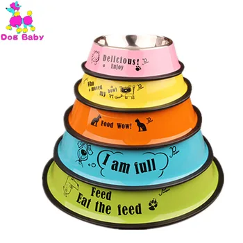 

DOGBABY Stainless Steel Dog Bowls Resistant To Bite Food Bowl Print Cute Pattern Five Color Pet Cats Feeder Puppy Drinking Bowls