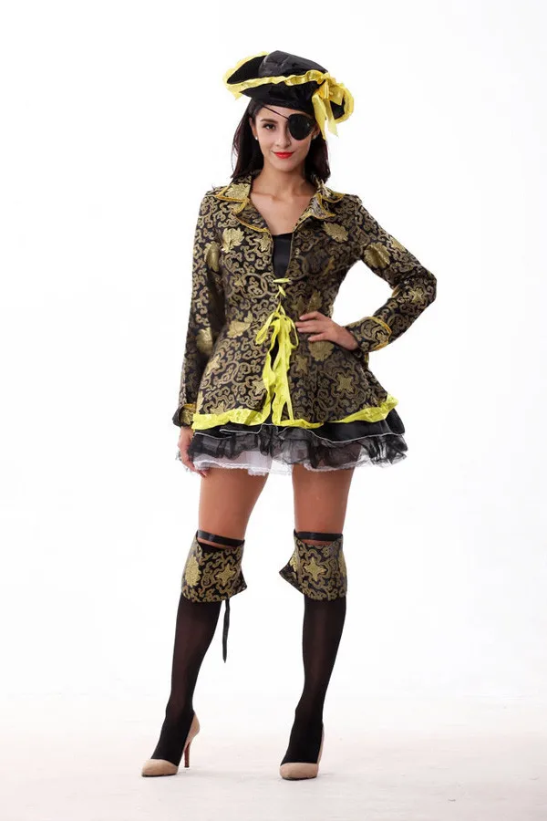 Hot Sale Free Shipping Women Pirate Sexy Costume Deluxe Pirate Halloween Cosplay Costume With Hat M L XL