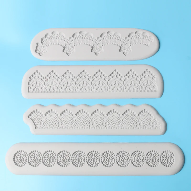 

4PCS Border Decoration Lace Mold Flower Lace Mat Fondant Cake Decorating Tool Sugar Lace Embossing Baking Tool Color Random