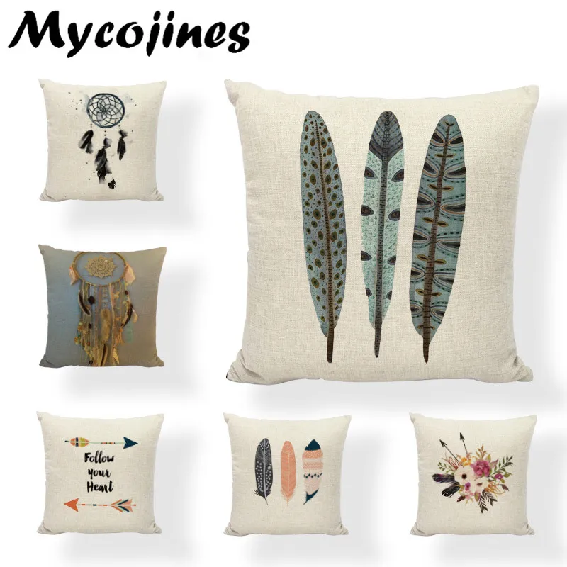 

Western Tribal Arrow Dream catcher Abstract Watercolor Feather Cushion Cover 45*45cm Decor Home Living Room Couch Pillow Case