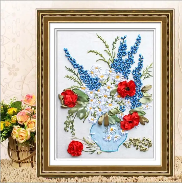 Diy Ribbon embroidery painting kits 40x50cm flower diy embroidery