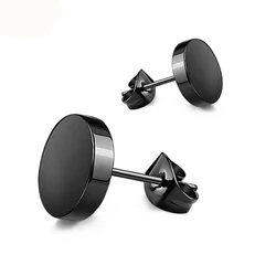 1 Pair Fashion Punk Design Black Silver Plated Round Shaped Studs Earrings With Butterfly Clasp Push