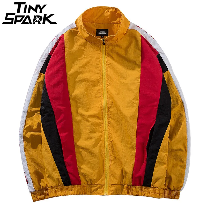 Hip Hop Jacket Windbreaker Mens Retro Vintage Jacket Coats Color Block