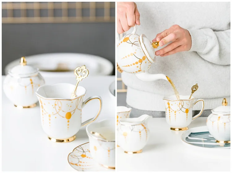 1 шт., роскошный фарфоровый чайный горшок в скандинавском стиле, кофейная чашка и блюдце, сахарный горшок, молочный кувшин, чайный поднос, свадебный подарок
