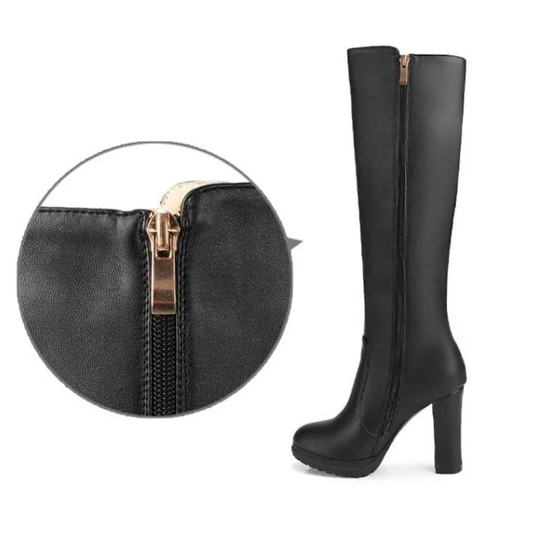 Botas Mujer Women Boots High-heeled Thick with Women Knee High Boots Waterproof Martin Shoes White Women's Shoes