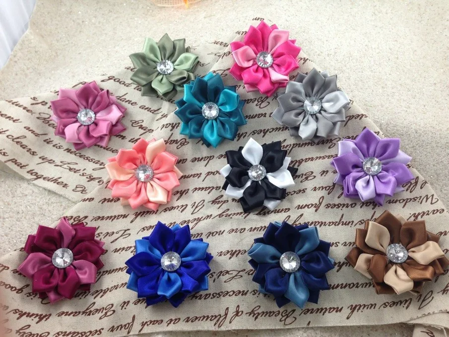 20pcs Handmade Artificial Frangipani Flowers Decorative Satin Ribbon