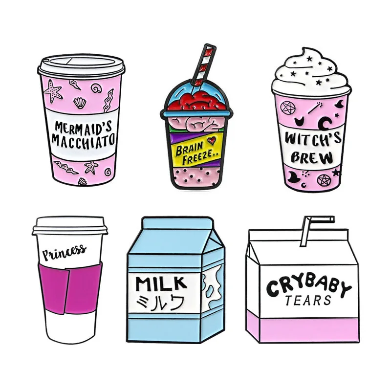 

Cartoon Icecream frozen Drink enamel pin Drink Cup Brooch Milk coffee cup Badges Backpack Jackets Lapel Pin Fashion Jewelry Gift