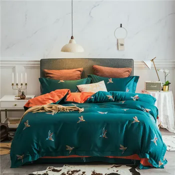 

2018 bedding sets birds feather duvet cover set Flat sheet Pillowcase Queen/king size bedding set egyptian cotton bed linens