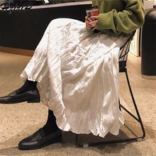 HziriP, новинка, зимняя эластичная плиссированная юбка с высокой талией, необычная Женская одежда, элегантная однотонная женская юбка в консервативном стиле