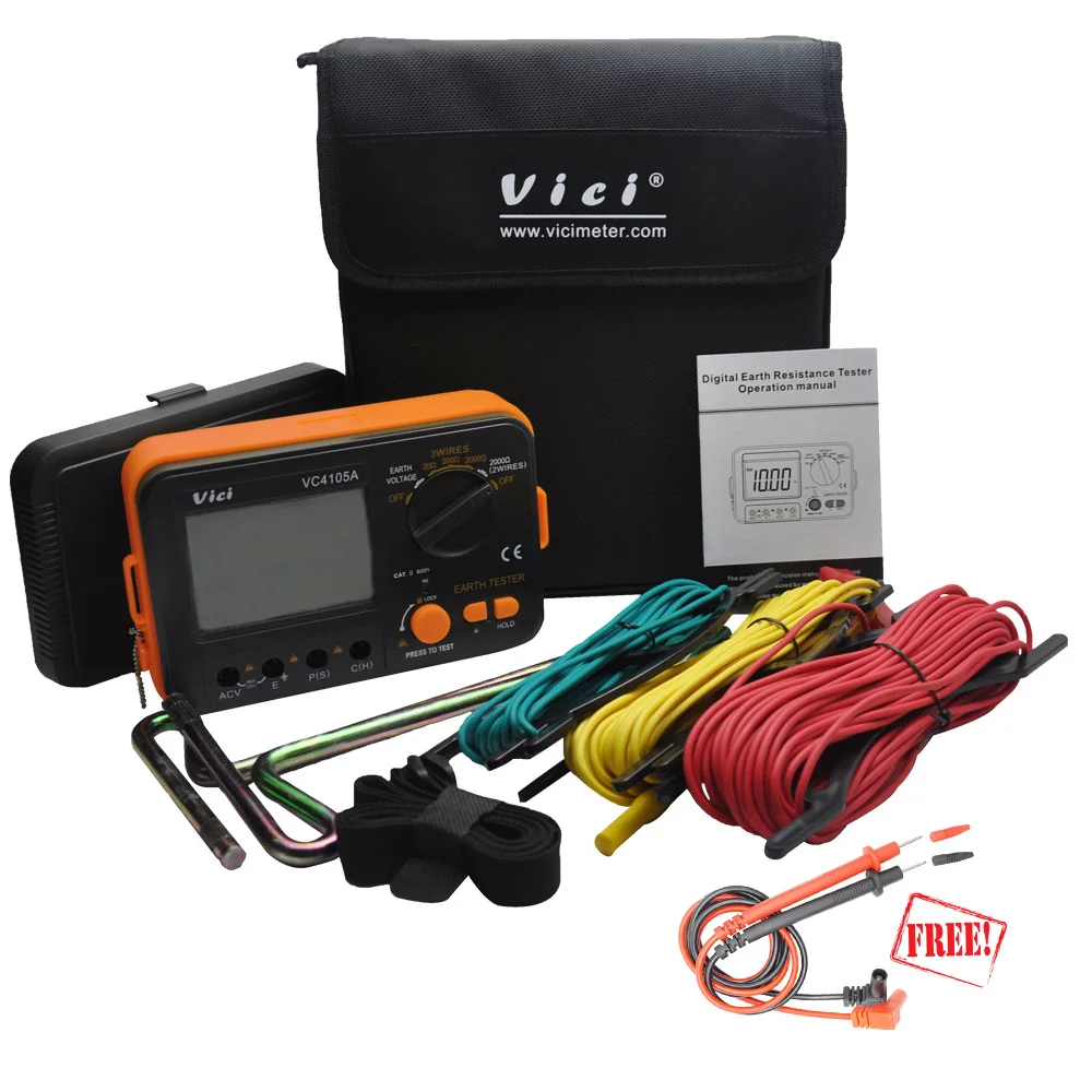 

VICI VC4105A Earth Resistance Tester Ground LCD Digital Resistance Voltage Meter Lightning Rod Measuring Instrument Tools