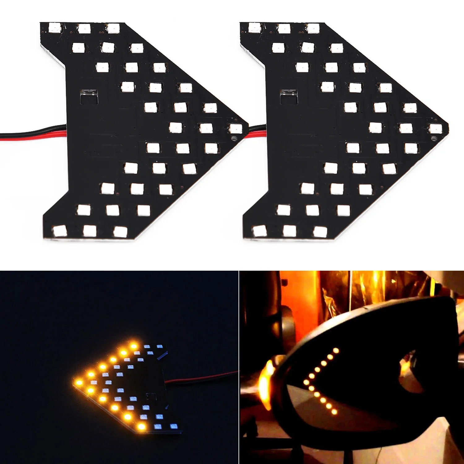 

1pc Car Truck Side 33SMD LED Light Yellow Arrows Sequential Vehicles Rear View Mirror Lamp Arrow Steering Turn Signal Lights