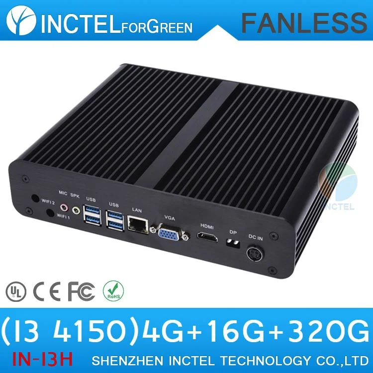 

Intel Core i3 4150 3.5Ghz Linux Embedded Fanless Mini PC Windows 8 with 4G RAM SSD/ HDD HDMI VGA