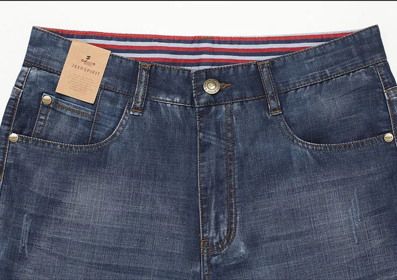 2019 Spring Summer JEEP Brand Cotton Jean Elastic Mens Casual Full Length Mid Waist Straight Jeans Cotton Pants Fashion Trousers (40)