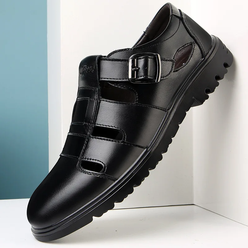 

Quality Genuine Leather Shoes Men Sandals Summer 2019 Business Gladiator Sandals Men Leather Sandals Formal Dress Shoes
