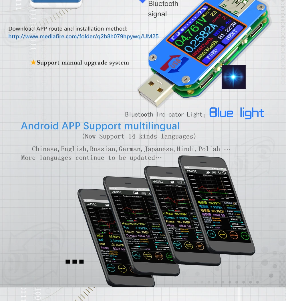 UM25C/UM25 USB 2,0 тип-c цветной ЖК-тестер Вольтметр Амперметр Измерение заряда батареи сопротивление кабеля