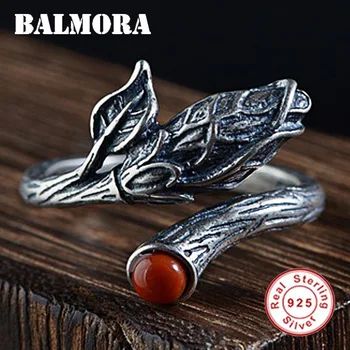 

BALMORA 925 Sterling Silver Vintage Flower Resizable Rings for Women Mother Gift Red Stone Ring Fashion Jewelry Bijoux SY20924