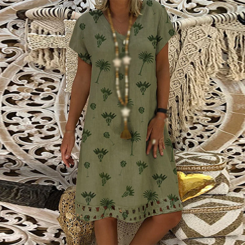 

Womens Boho Long Tops Blouse Ladies Summer Short Sleeve T-Shirt Dress Plus Size