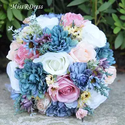 MissRDress Винтаж синий Свадебный букет невесты цветами в руках Atificial шелковые Свадебный букет из роз для свадебных аксессуаров JK214