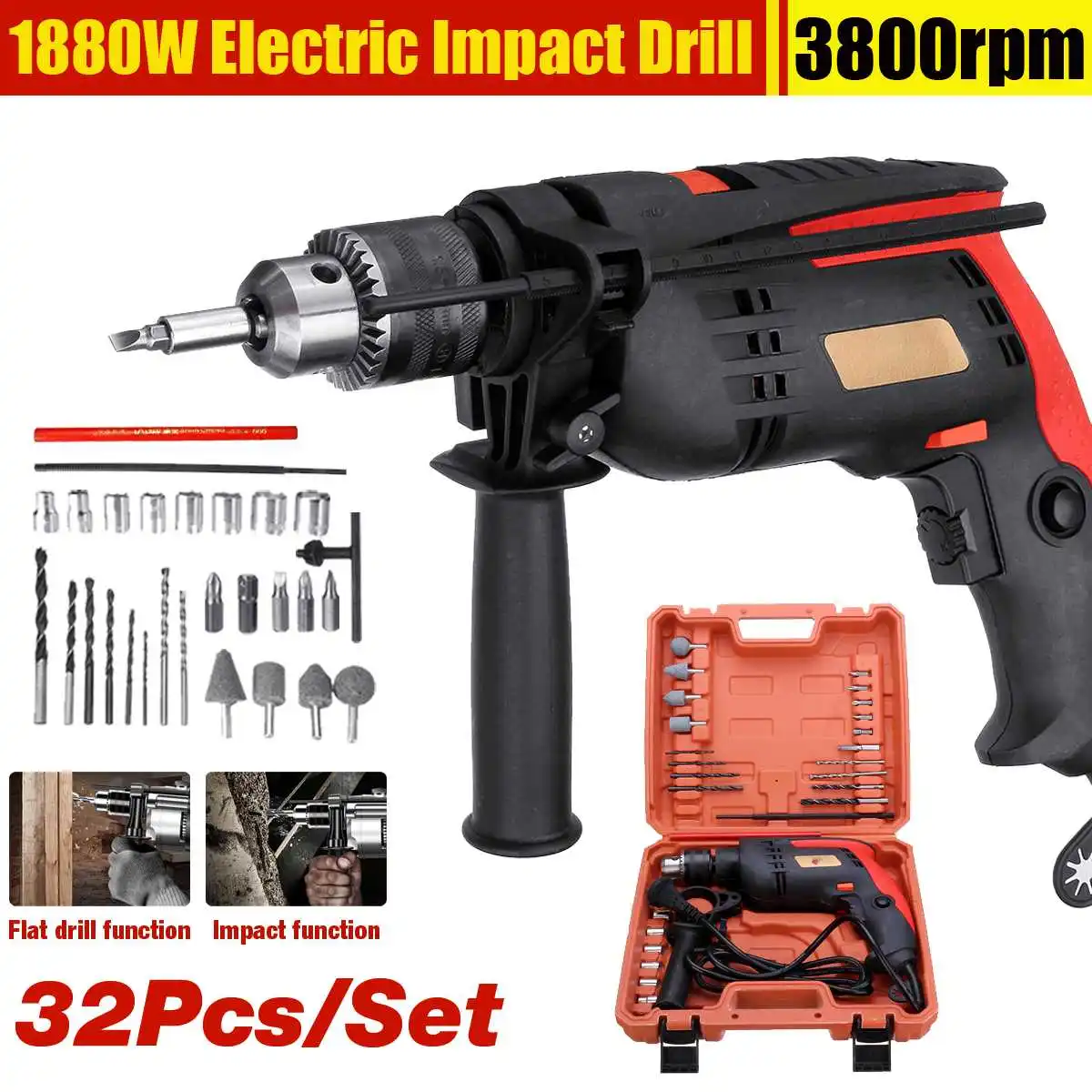 

32Pcs 3MM 1880W Electric Brushless Motor Impact Drill Electric Impact Drill Guns Torque Driver Power Tools