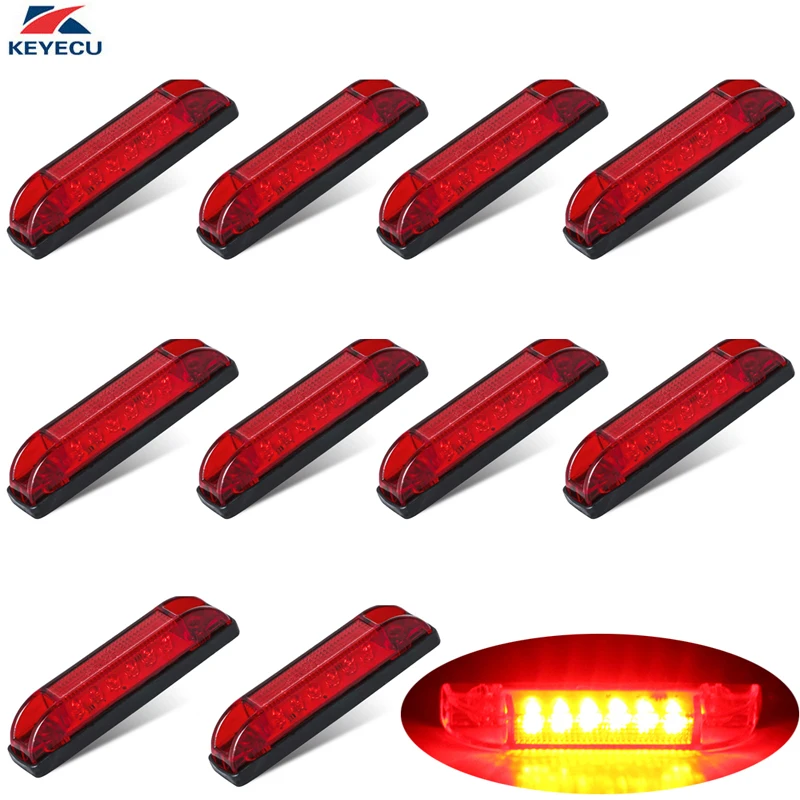 KEYECU Pack of 10 4&quot Red 6LED Side Marker Lights Rear Clearance Lamp for Truck Trailer Boat Bus RV Indoor &amp Outdoor | Автомобили и
