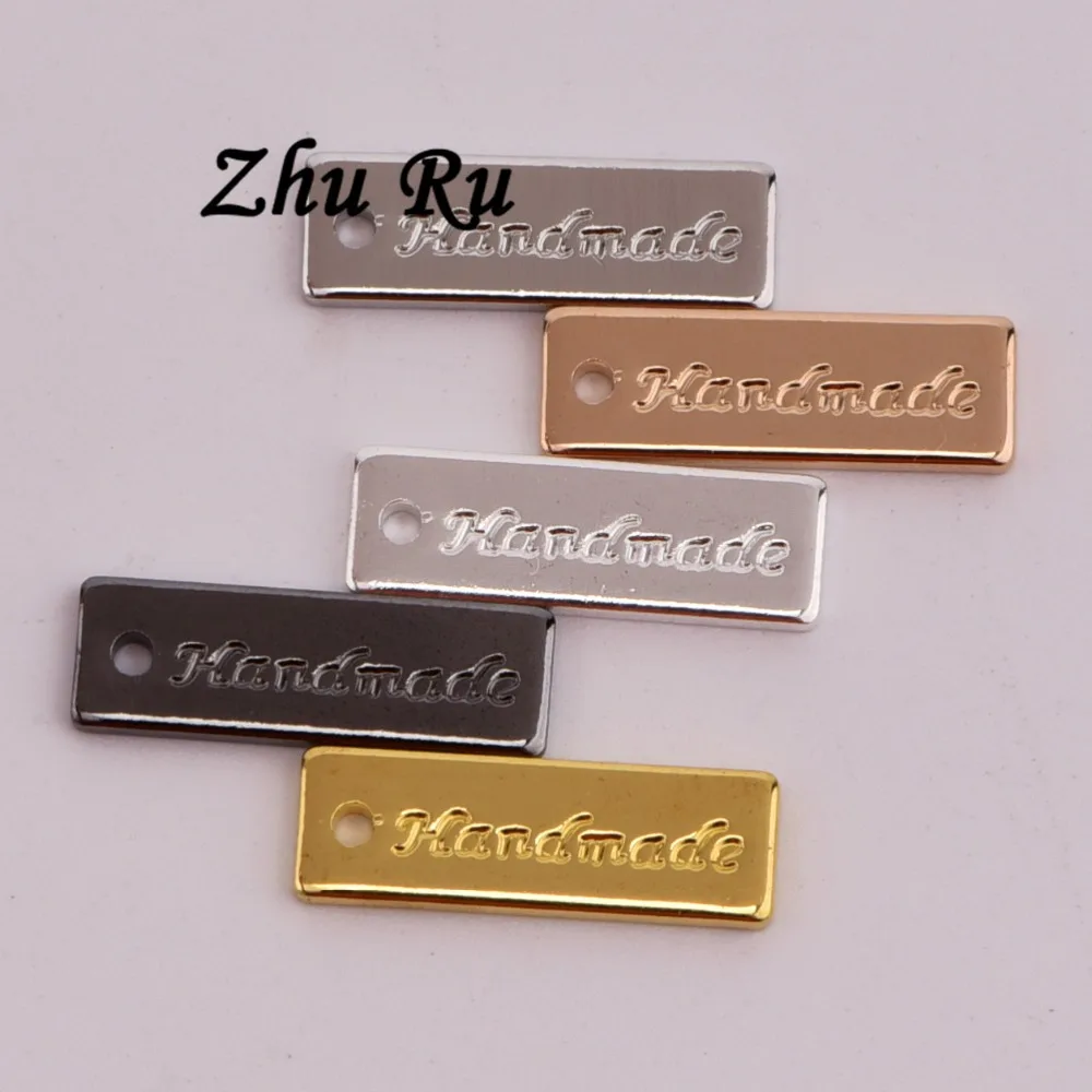 

10pcs ZHU RU 17*5.5mm Wholesale rectangle Hang tag carving handmade letter Charm Pendant Necklaces DIY Female Fashion Jewelry