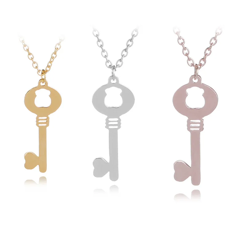 

Hollow bear love heart key necklace love heart lock unique symbol key necklace love unlocking tool animal key necklace jewelry