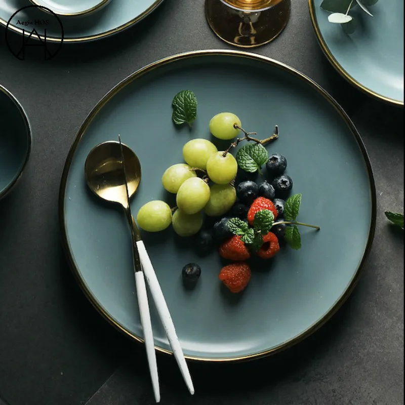 

1 PCS Blue Western Tableware Ceramics Plate Set of Dishes table service Dinnerware Set Dinner Set Plate Tray Decoration