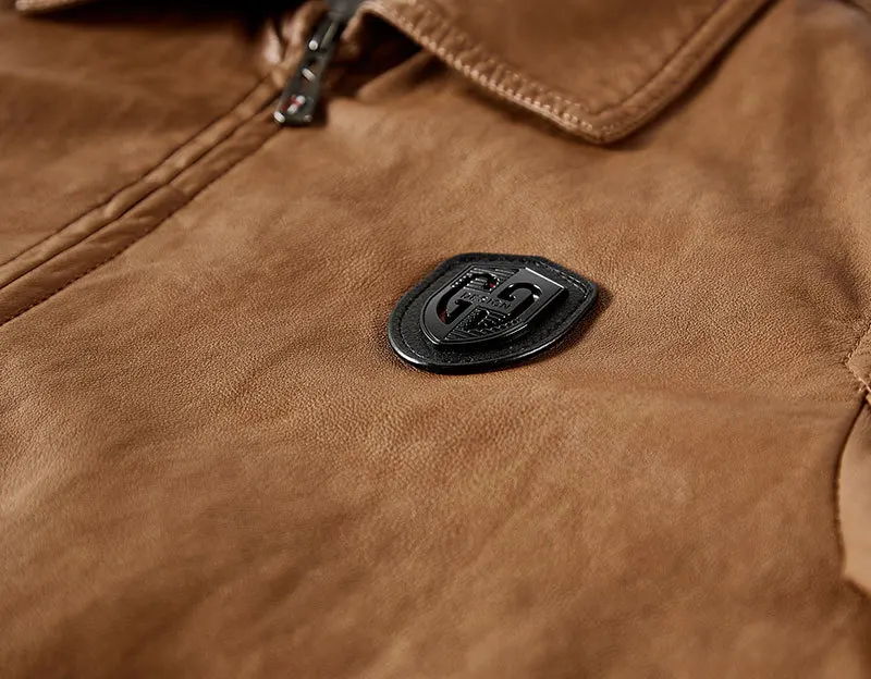 2019 Spring PU Leather Bomber Jackets Coats Business Stand Collar Brown Casual Fashion Cargo Military Jackets Coats Business (7)