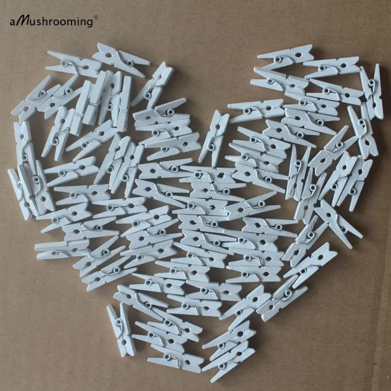 

x25 Rustic Wedding Decoration White Mini Wooden Clothespins Small Natural Wood Craft Pegs Miniature Photo Wall Decoration Clips