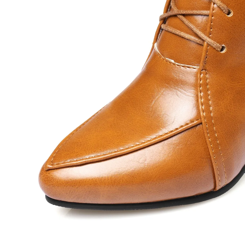 Tanie Zimowe botki Pu skórzane buty damskie moda Martin buty damskie obuwie robocze czarne okrągłe Toe sznurowane buty damskie buty damskie