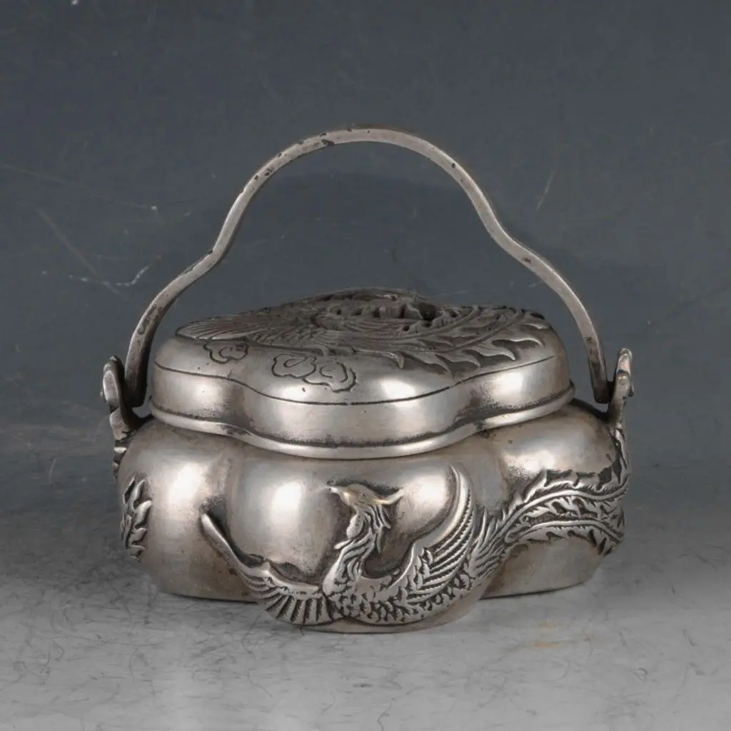 China antiques MING XUANDE Tibetan silver Phoenix Incense Burner Hand
