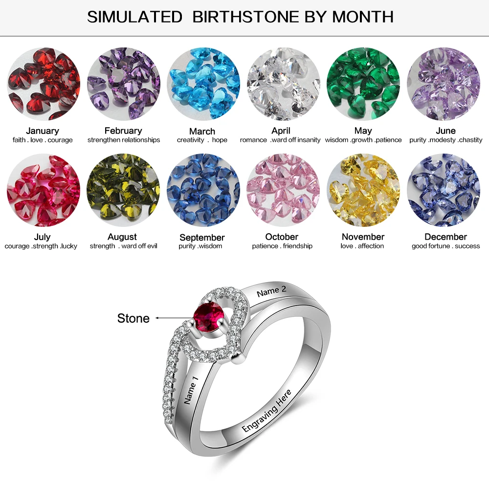 Персонализированные подарки камень по месяцу рождения Выгравированные названия Регулируемые кольца для женщин обещают любовь юбилей ювелирные изделия(JewelOra RI103799