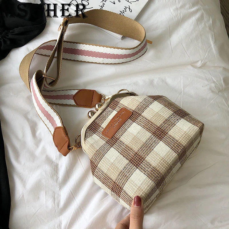 

MSGHER Shell Small Bags Women Fashion Wide Belt Shoulder Bags Female Casual Houndstooth Crossbody Bags High Quality Bags