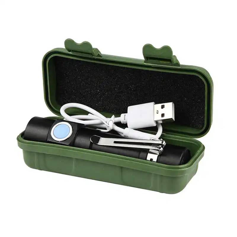 Mini Q5 LED USB Rechargeable Flashlight Torch Lamp Light 3Modes powerful led flashlight laser pointer,use 14500 battery #3S25 (9)