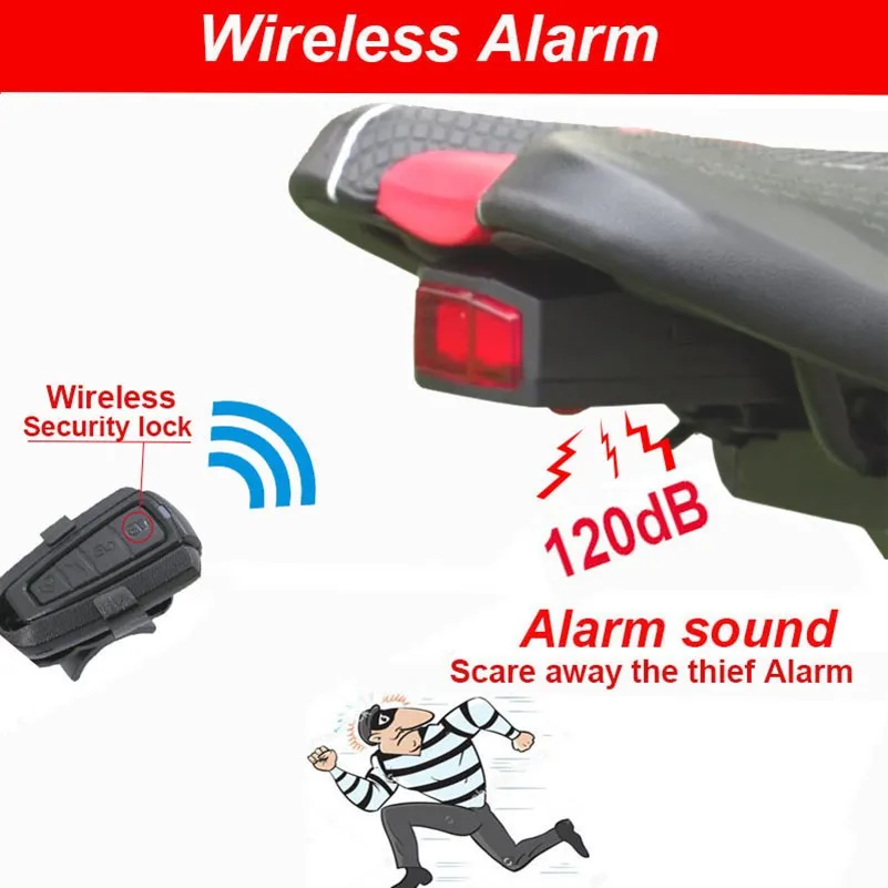 Wireless Electric Cycling Bell light Bicycle Alarm Light Cycling Taillight horn LED Anti-theft Remote bike Accessories